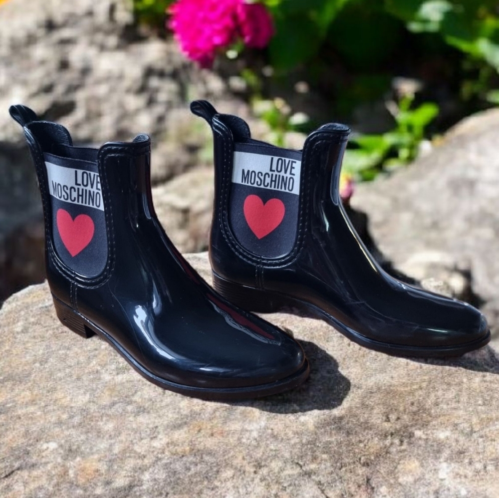 Love Moschino Black Slip-On Rain Boots Ladies Size 38